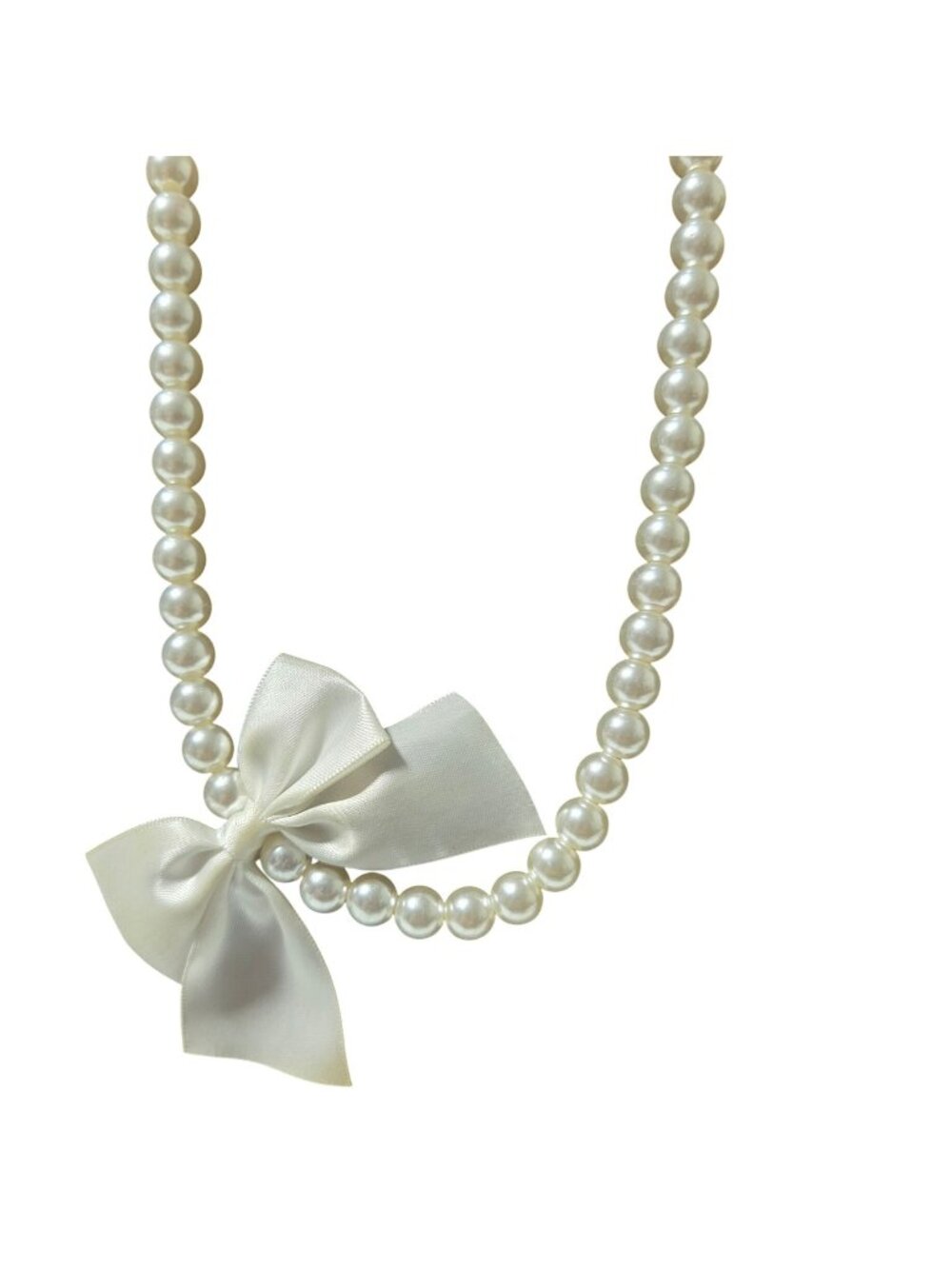 Vintage Faux Pearl Necklace Satin Bow Accent Retro Easter Sunday Spring Jewelry
